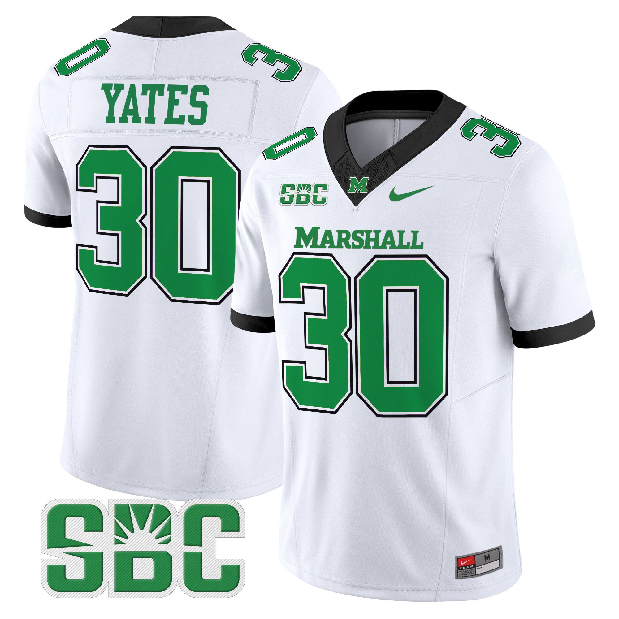 Men Marshall Thundering Herd #30 Yates White Nike 2024 Vapor Limited NCAA Jersey